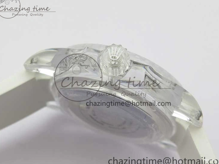 MiroTime 0123 Submariner Phantomlab Transparent KZF Best Edition Blue Fruit Dial on White Rubber Strap VR Classic 2563